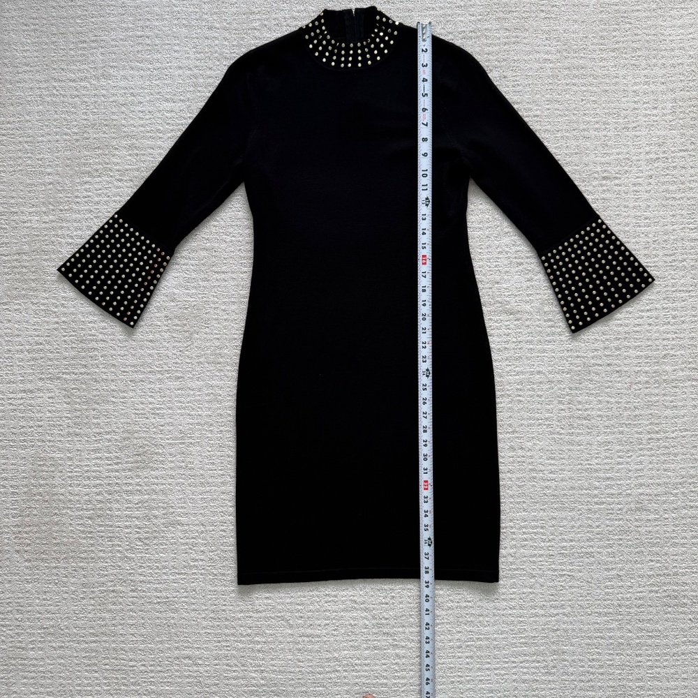 CALVIN KLEIN | Black Gold Studded Knit Sheath Dress Sz M - Picture 3 of 8